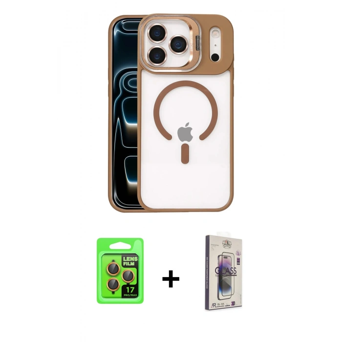 MARSİLYAN™- iPhone 17 Pro Kılıf Yadigar Asil Koleksiyonu - Siyah Bilvis 3D Cam Ekran Koruyucu + Raze Metal Kamera Lens - TU