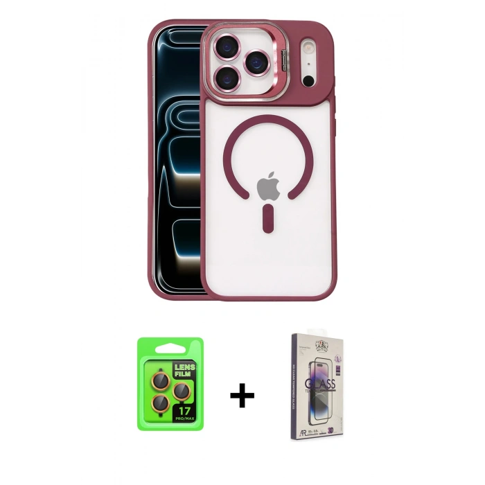 MARSİLYAN™- iPhone 17 Pro Kılıf Yadigar Asil Koleksiyonu - Siyah Bilvis 3D Cam Ekran Koruyucu + Raze Metal Kamera Lens - TU