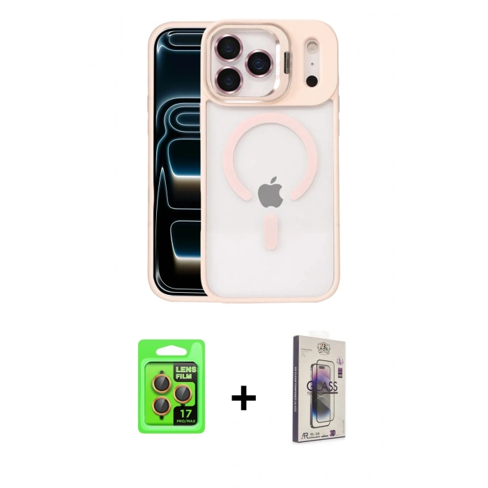 MARSİLYAN™- iPhone 17 Pro Kılıf Yadigar Asil Koleksiyonu - Siyah Bilvis 3D Cam Ekran Koruyucu + Raze Metal Kamera Lens - TU