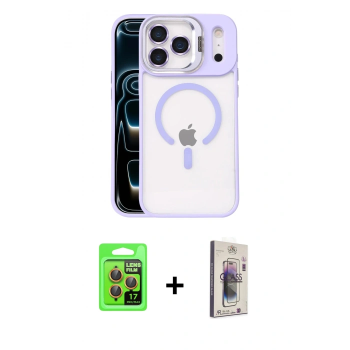 MARSİLYAN™- iPhone 17 Pro Kılıf Yadigar Asil Koleksiyonu - Siyah Bilvis 3D Cam Ekran Koruyucu + Raze Metal Kamera Lens - TU