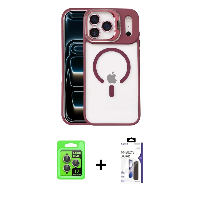 MARSİLYAN™- iPhone 17 Pro Kılıf Yadigar Asil Koleksiyonu - Siyah Bilvis 3X AR Hayalet Cam Ekran Koruyucu + Raze Metal Kamera Lens - GI