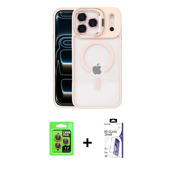 MARSİLYAN™- iPhone 17 Pro Kılıf Yadigar Asil Koleksiyonu - Siyah Bilvis 3X AR HD Cam Ekran Koruyucu + Raze Metal Kamera Lens - TU