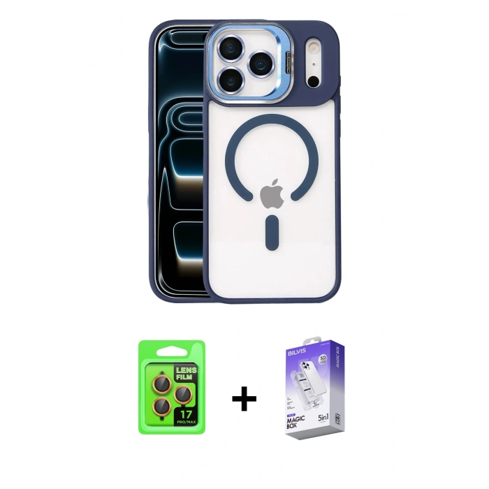 MARSİLYAN™- iPhone 17 Pro Kılıf Yadigar Asil Koleksiyonu - Siyah Bilvis 5in1 3D Magic Cam Ekran Koruyucu + Raze Metal Kamera Lens - TU