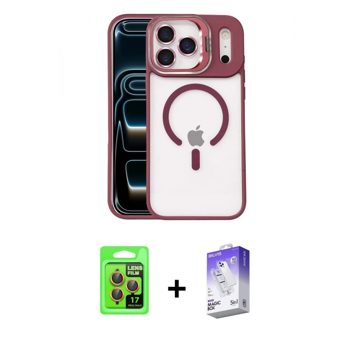 MARSİLYAN™- iPhone 17 Pro Kılıf Yadigar Asil Koleksiyonu - Siyah Bilvis 5in1 3D Magic Cam Ekran Koruyucu + Raze Metal Kamera Lens - TU