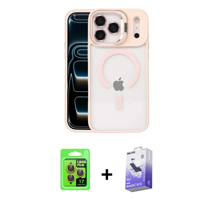 MARSİLYAN™- iPhone 17 Pro Kılıf Yadigar Asil Koleksiyonu - Siyah Bilvis 5in1 5D Magic Hayalet Cam Ekran Koruyucu + Raze Metal Kamera Lens - TU