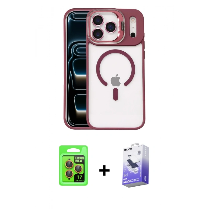 MARSİLYAN™- iPhone 17 Pro Kılıf Yadigar Asil Koleksiyonu - Siyah Bilvis 5in1 5D Magic Hayalet Cam Ekran Koruyucu + Raze Metal Kamera Lens - TU