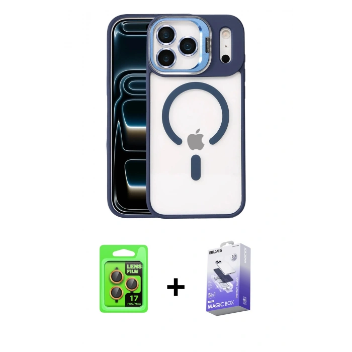 MARSİLYAN™- iPhone 17 Pro Kılıf Yadigar Asil Koleksiyonu - Siyah Bilvis 5in1 5D Magic Hayalet Cam Ekran Koruyucu + Raze Metal Kamera Lens - TU