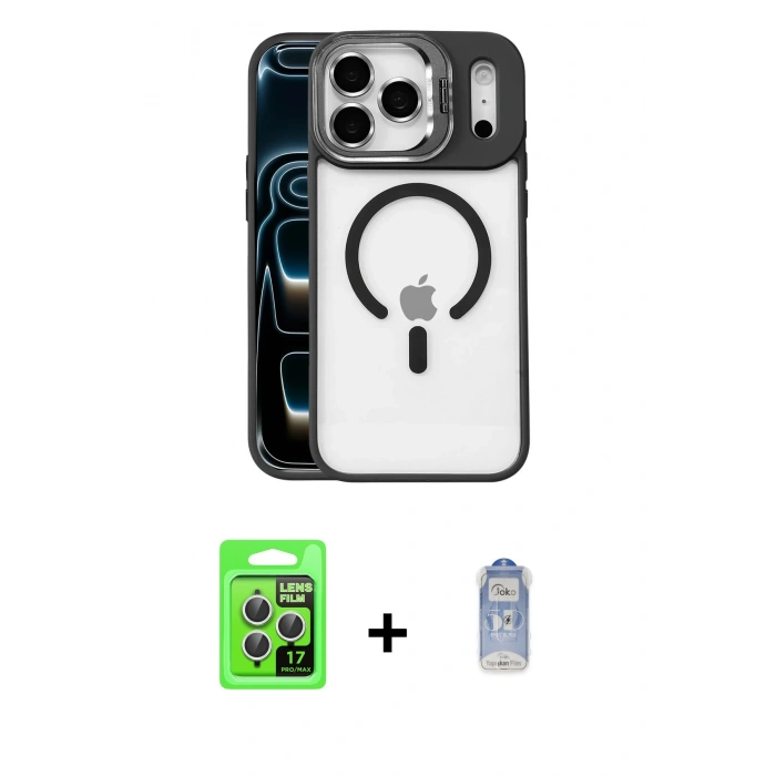 MARSİLYAN™- iPhone 17 Pro Kılıf Yadigar Asil Koleksiyonu - Siyah Joko Magic 5D Cam + Raze Metal Kamera Lens - GS
