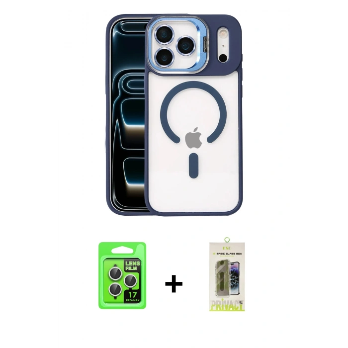 MARSİLYAN™- iPhone 17 Pro Kılıf Yadigar Asil Koleksiyonu - Siyah Joko Magic 5D Hayalet Cam + Raze Metal Kamera Lens - GS
