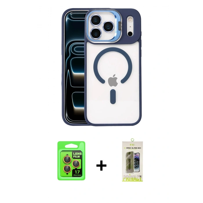 MARSİLYAN™- iPhone 17 Pro Kılıf Yadigar Asil Koleksiyonu - Siyah Joko Magic 5D Hayalet Cam + Raze Metal Kamera Lens - TU