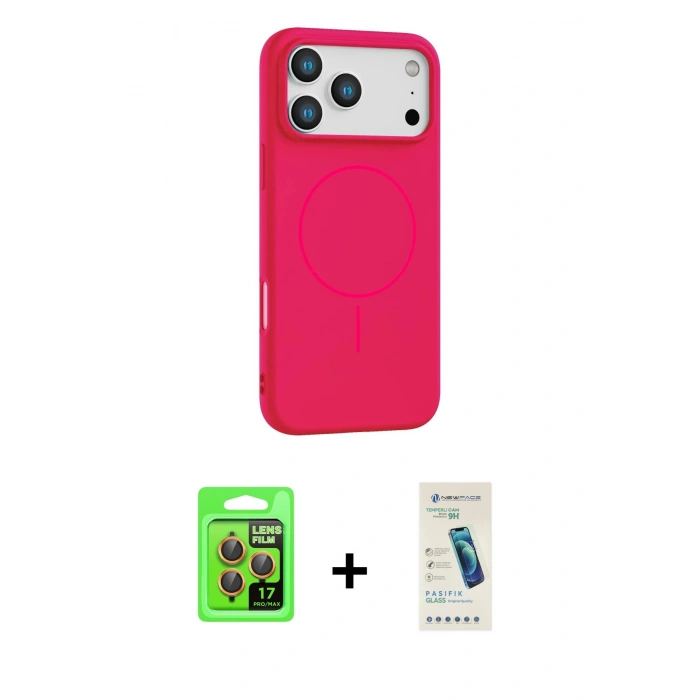 MARSİLYAN™- iPhone 17 Pro Kılıf Yankı Form Serisi - Şeffaf Pasifik Cam Ekran Koruyucu + Turuncu Raze Metal Kamera Lens