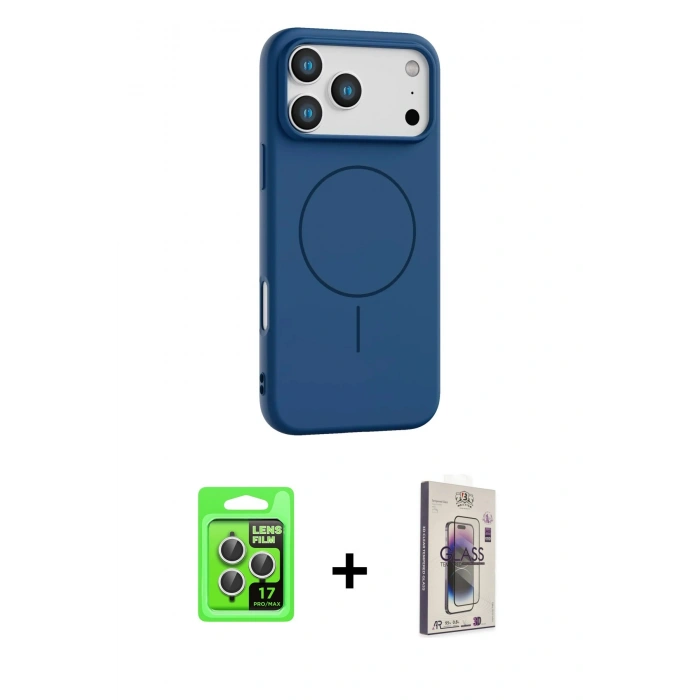 MARSİLYAN™- iPhone 17 Pro Kılıf Yankı Form Serisi - Siyah Bilvis 3D Cam Ekran Koruyucu + Raze Metal Kamera Lens - GS