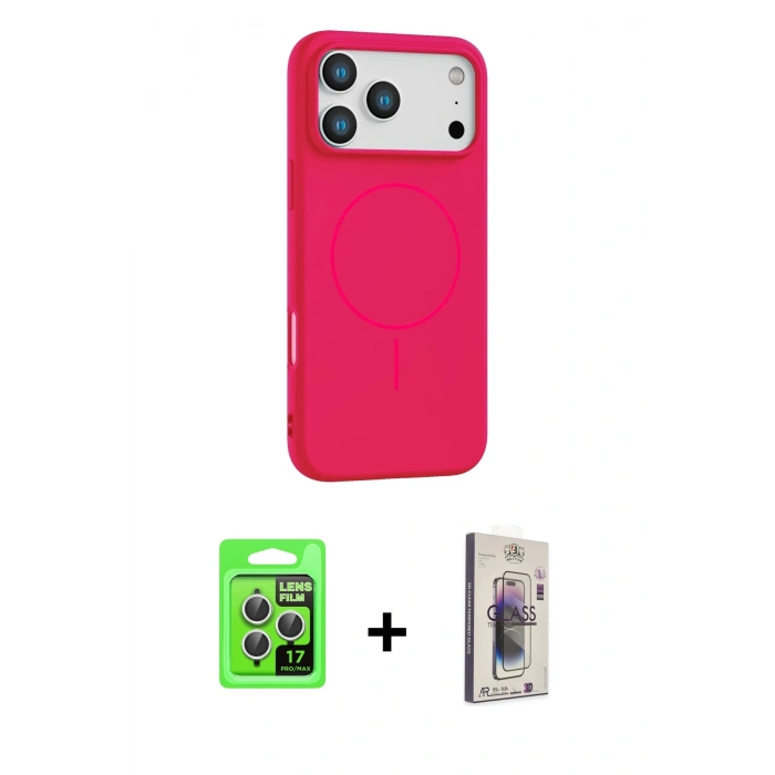 MARSİLYAN™- iPhone 17 Pro Kılıf Yankı Form Serisi - Siyah Bilvis 3D Cam Ekran Koruyucu + Raze Metal Kamera Lens - GS