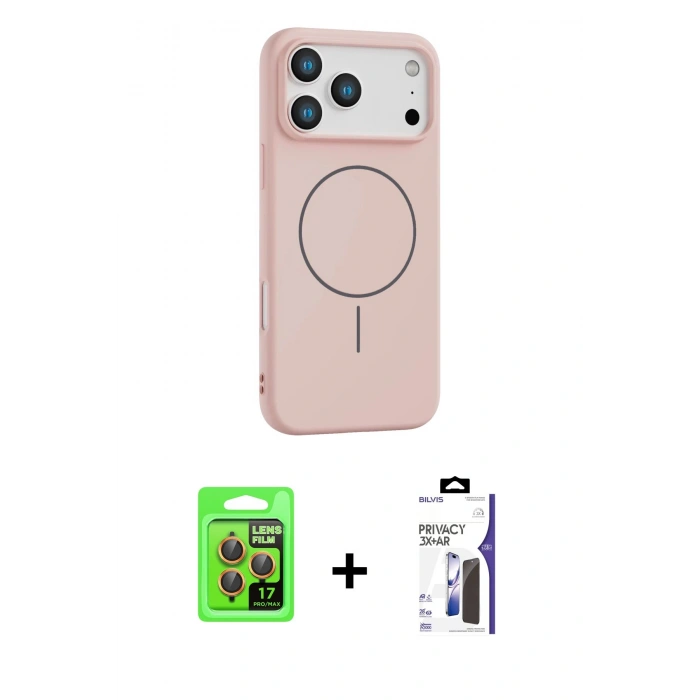 MARSİLYAN™- iPhone 17 Pro Kılıf Yankı Form Serisi - Siyah Bilvis 3X AR Hayalet Cam Ekran Koruyucu + Raze Metal Kamera Lens - TU