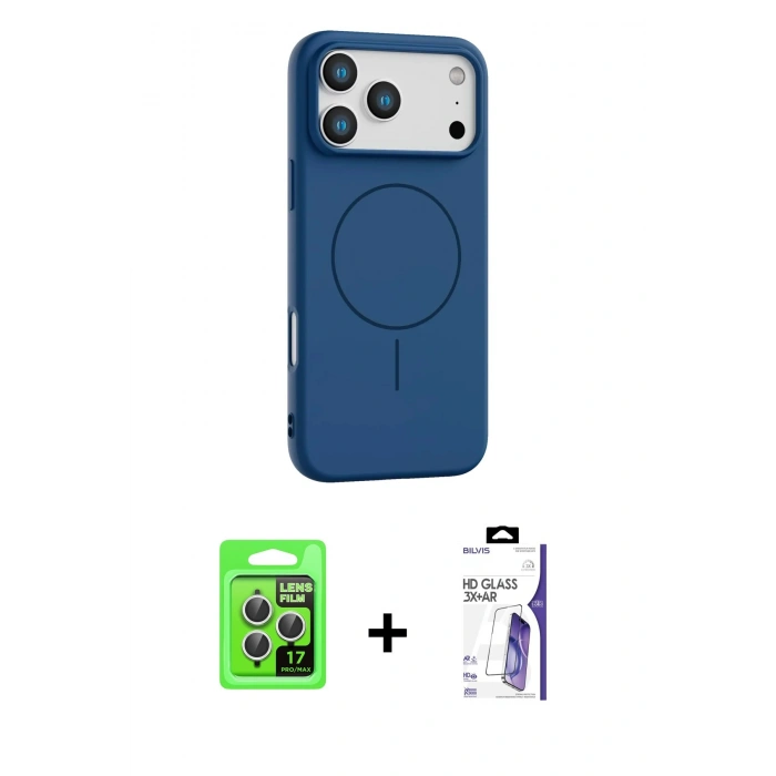 MARSİLYAN™- iPhone 17 Pro Kılıf Yankı Form Serisi - Siyah Bilvis 3X AR HD Cam Ekran Koruyucu + Raze Metal Kamera Lens - GS