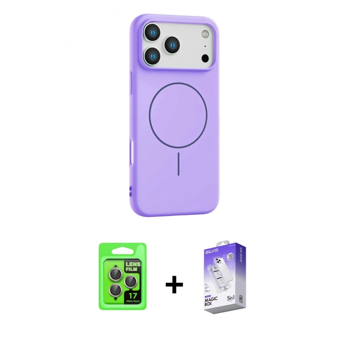 MARSİLYAN™- iPhone 17 Pro Kılıf Yankı Form Serisi - Siyah Bilvis 5in1 3D Magic Cam Ekran Koruyucu + Raze Metal Kamera Lens - GI