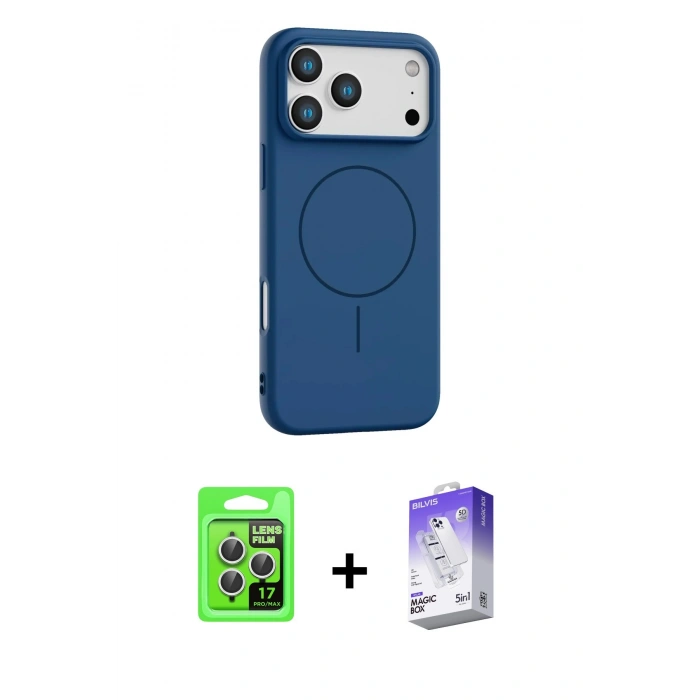MARSİLYAN™- iPhone 17 Pro Kılıf Yankı Form Serisi - Siyah Bilvis 5in1 3D Magic Cam Ekran Koruyucu + Raze Metal Kamera Lens - GS