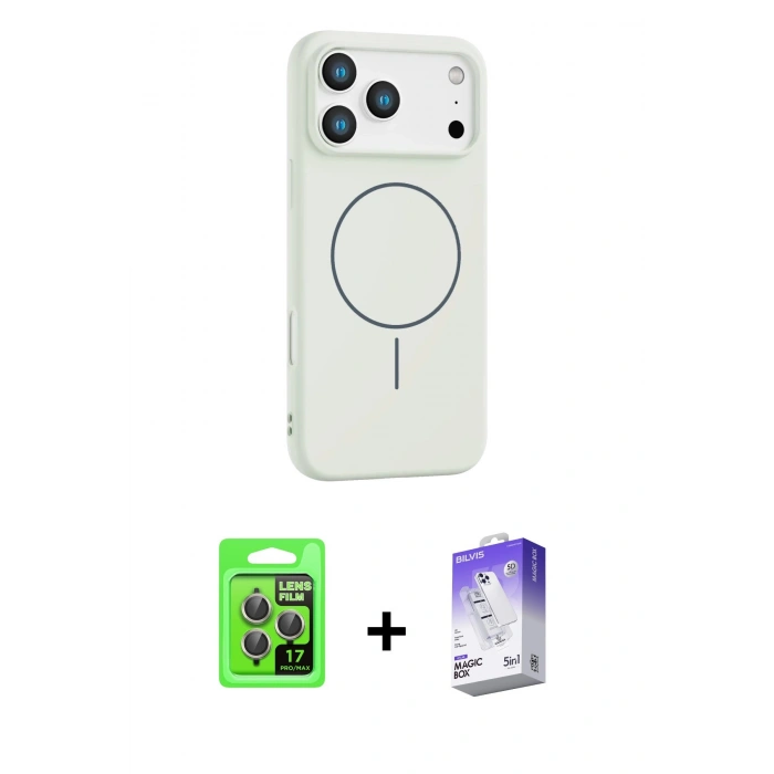 MARSİLYAN™- iPhone 17 Pro Kılıf Yankı Form Serisi - Siyah Bilvis 5in1 3D Magic Cam Ekran Koruyucu + Raze Metal Kamera Lens - GI