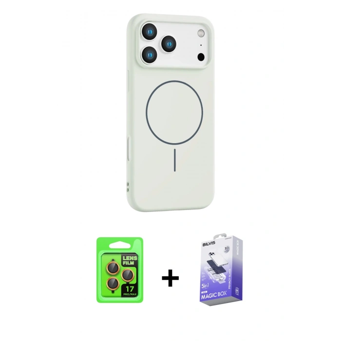 MARSİLYAN™- iPhone 17 Pro Kılıf Yankı Form Serisi - Siyah Bilvis 5in1 5D Magic Hayalet Cam Ekran Koruyucu + Turuncu Raze Metal Kamera Lens