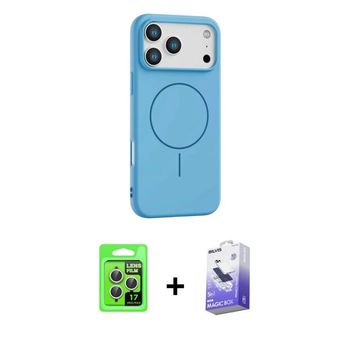 MARSİLYAN™- iPhone 17 Pro Kılıf Yankı Form Serisi - Siyah Bilvis 5in1 5D Magic Hayalet Cam Ekran Koruyucu + Raze Metal Kamera Lens - GS