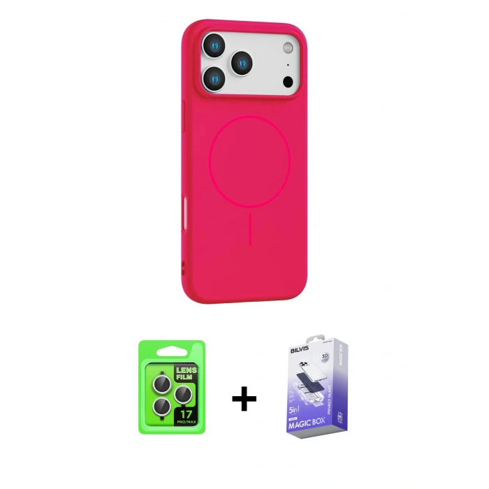 MARSİLYAN™- iPhone 17 Pro Kılıf Yankı Form Serisi - Siyah Bilvis 5in1 5D Magic Hayalet Cam Ekran Koruyucu + Raze Metal Kamera Lens - GS