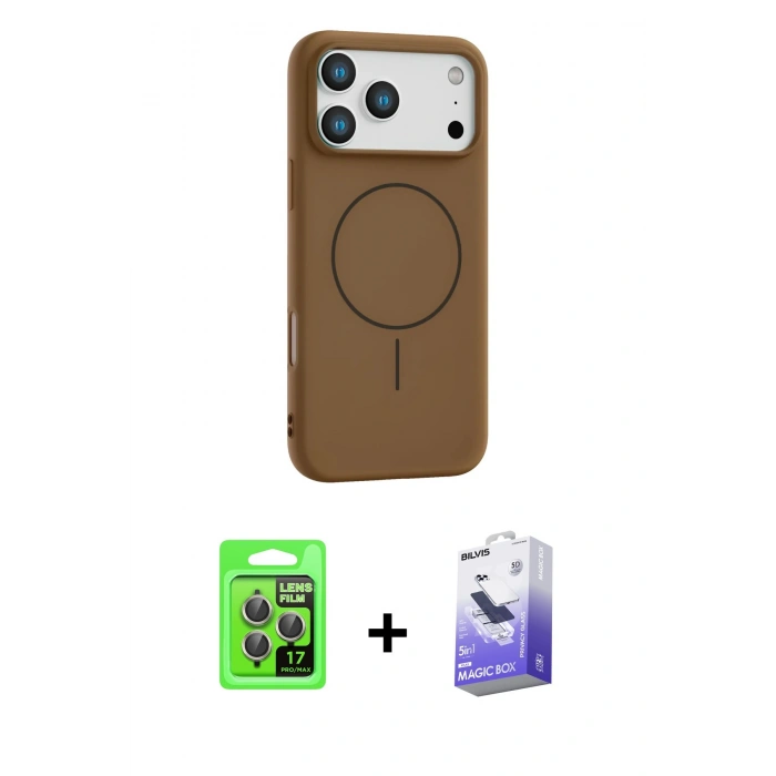 MARSİLYAN™- iPhone 17 Pro Kılıf Yankı Form Serisi - Siyah Bilvis 5in1 5D Magic Hayalet Cam Ekran Koruyucu + Raze Metal Kamera Lens - GI