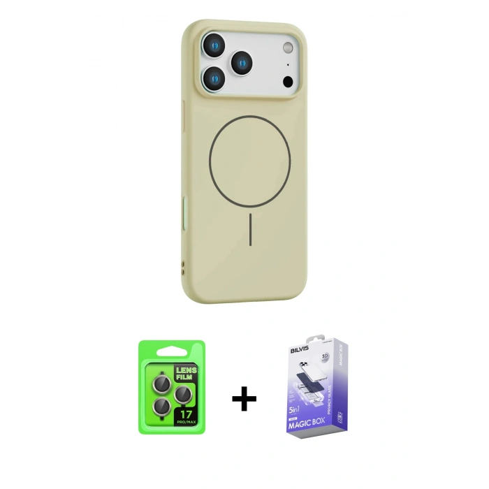 MARSİLYAN™- iPhone 17 Pro Kılıf Yankı Form Serisi - Siyah Bilvis 5in1 5D Magic Hayalet Cam Ekran Koruyucu + Raze Metal Kamera Lens - GI