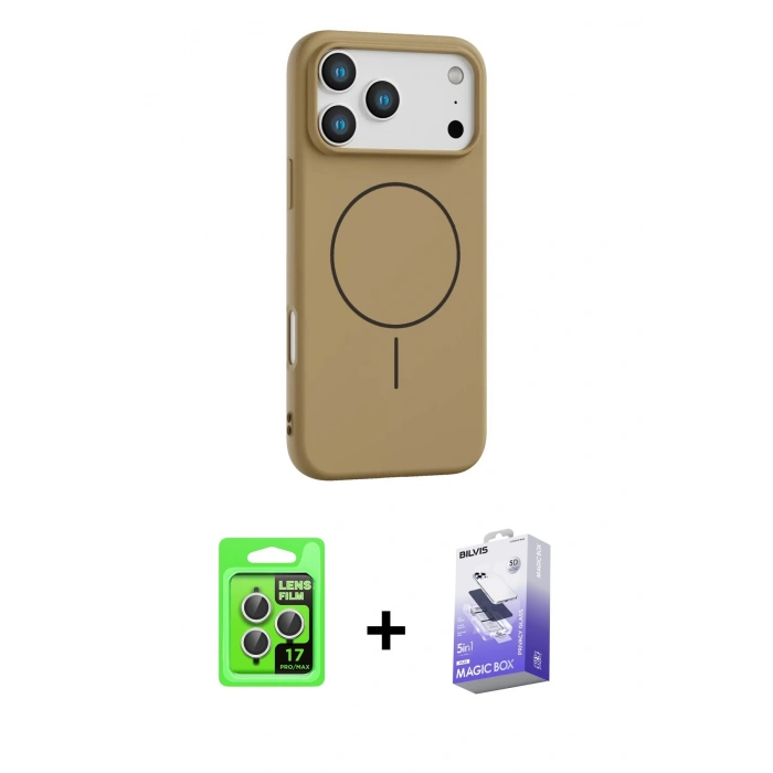 MARSİLYAN™- iPhone 17 Pro Kılıf Yankı Form Serisi - Siyah Bilvis 5in1 5D Magic Hayalet Cam Ekran Koruyucu + Raze Metal Kamera Lens - GS