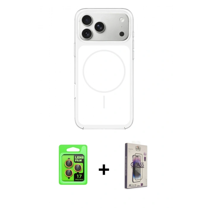 MARSİLYAN™- iPhone 17 Pro Kılıf Yankı Minimal Serisi - Siyah Bilvis 3D Cam Ekran Koruyucu + Raze Metal Kamera Lens - TU