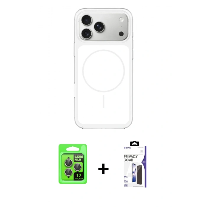 MARSİLYAN™- iPhone 17 Pro Kılıf Yankı Minimal Serisi - Siyah Bilvis 3X AR Hayalet Cam Ekran Koruyucu + Raze Metal Kamera Lens - GI