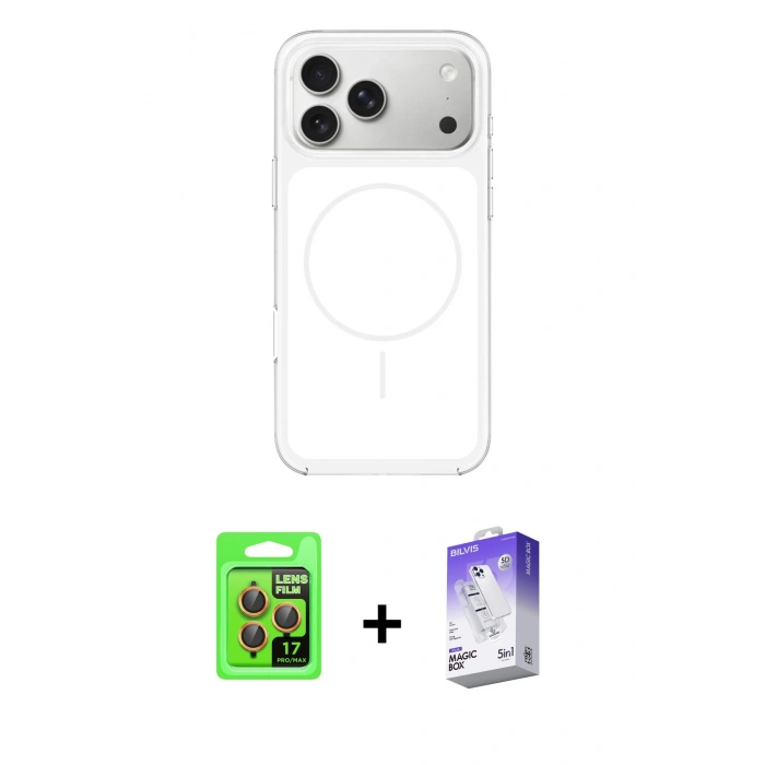 MARSİLYAN™- iPhone 17 Pro Kılıf Yankı Minimal Serisi - Siyah Bilvis 5in1 3D Magic Cam Ekran Koruyucu + Raze Metal Kamera Lens - TU
