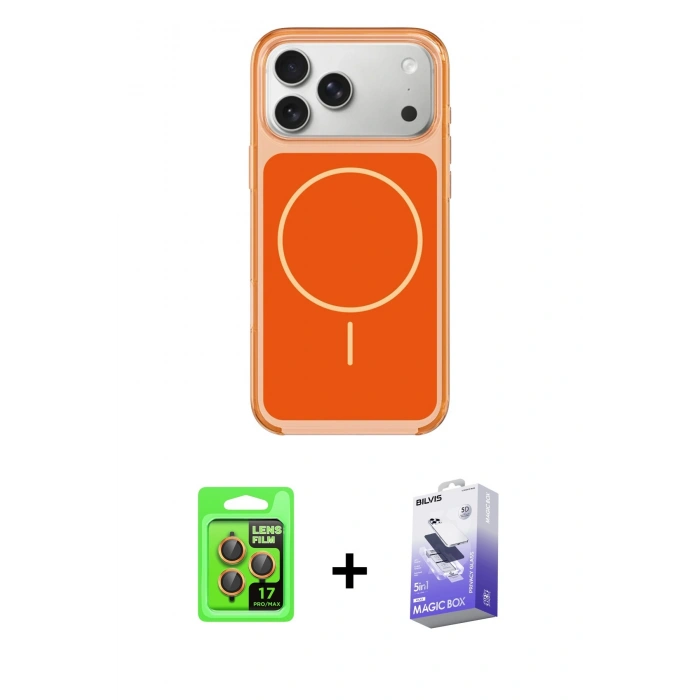 MARSİLYAN™- iPhone 17 Pro Kılıf Yankı Minimal Serisi - Siyah Bilvis 5in1 5D Magic Hayalet Cam Ekran Koruyucu + Raze Metal Kamera Lens - TU