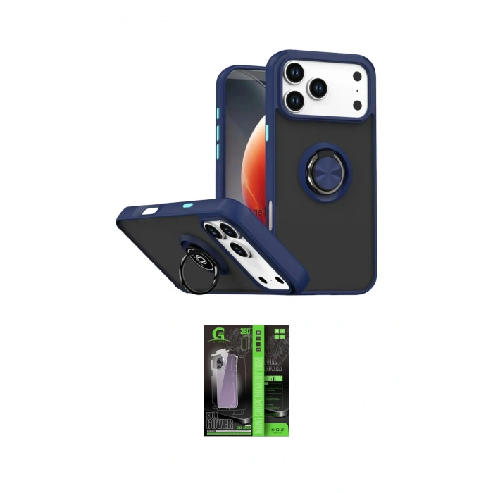 MARSİLYAN™- iPhone 17 Pro Kılıf Yörünge Çizgi - Siyah 360 Mat Full Body Arka Koruyucu