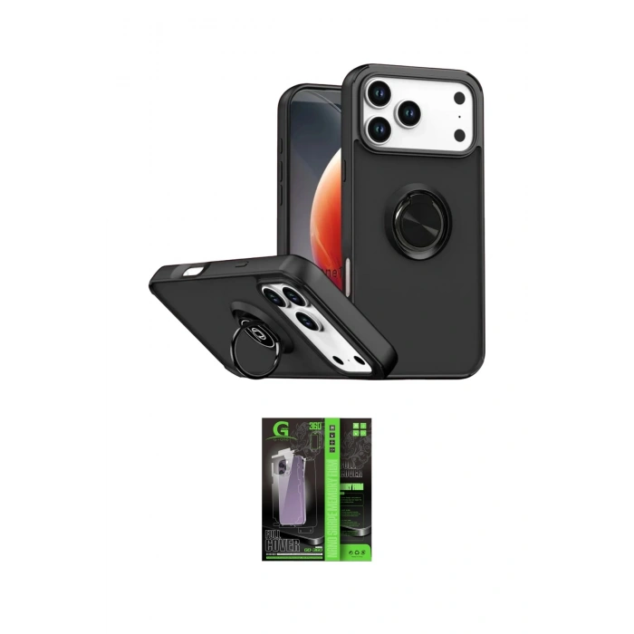 MARSİLYAN™- iPhone 17 Pro Kılıf Yörünge Çizgi - Siyah 360 Mat Full Body Arka Koruyucu