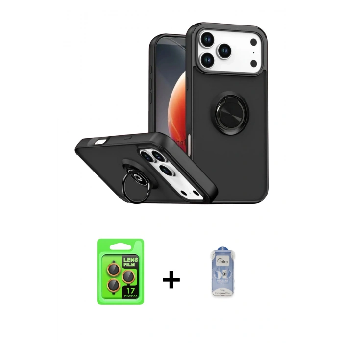 MARSİLYAN™- iPhone 17 Pro Kılıf Yörünge Çizgi - Siyah Joko Magic 5D Cam + Raze Metal Kamera Lens - TU