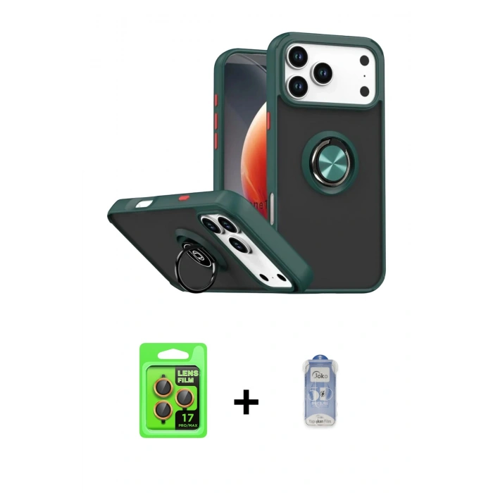 MARSİLYAN™- iPhone 17 Pro Kılıf Yörünge Çizgi - Siyah Joko Magic 5D Cam + Raze Metal Kamera Lens - TU