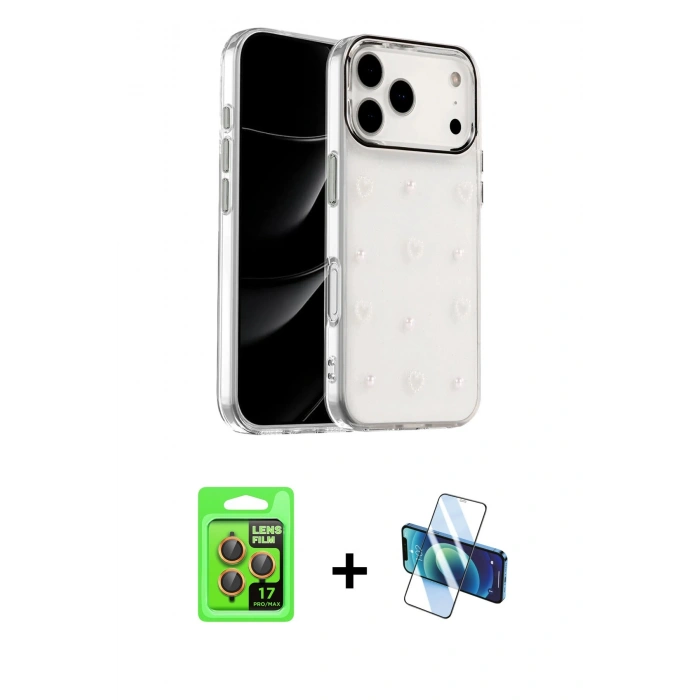 MARSİLYAN™- iPhone 17 Pro Kılıf Yörünge Form - Siyah 3D Antistatik Cam Ekran Koruyucu + Raze Metal Kamera Lens - TU
