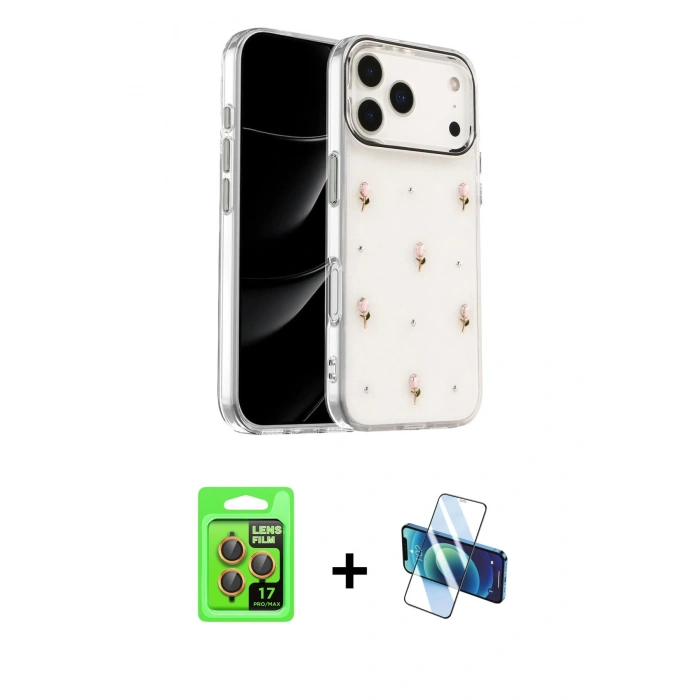 MARSİLYAN™- iPhone 17 Pro Kılıf Yörünge Form - Siyah 3D Antistatik Seramik Nano Ekran Koruyucu + Raze Metal Kamera Lens - TU