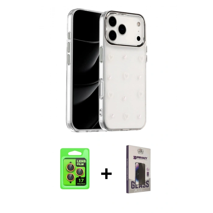 MARSİLYAN™- iPhone 17 Pro Kılıf Yörünge Form - Siyah Bilvis Hayalet Cam Ekran Koruyucu + Raze Metal Kamera Lens - TU