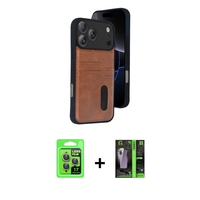 MARSİLYAN™- iPhone 17 Pro Kılıf Yörünge Işık Serisi - Siyah 360 Mat Full Body Arka Koruyucu + Raze Metal Kamera Lens - GI