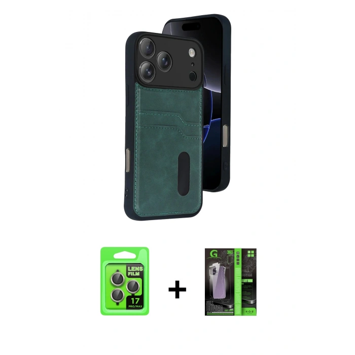 MARSİLYAN™- iPhone 17 Pro Kılıf Yörünge Işık Serisi - Siyah 360 Mat Full Body Arka Koruyucu + Raze Metal Kamera Lens - GI