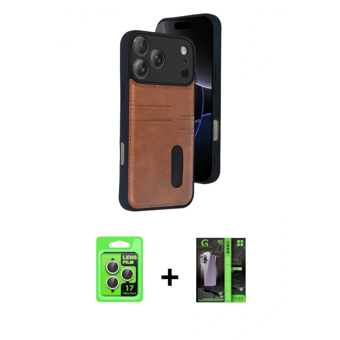 MARSİLYAN™- iPhone 17 Pro Kılıf Yörünge Işık Serisi - Siyah 360 Mat Full Body Arka Koruyucu + Raze Metal Kamera Lens - GS