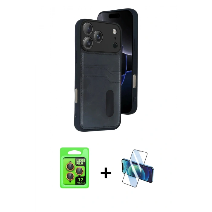 MARSİLYAN™- iPhone 17 Pro Kılıf Yörünge Işık Serisi - Siyah 3D Antistatik Seramik Nano Ekran Koruyucu + Raze Metal Kamera Lens - TU