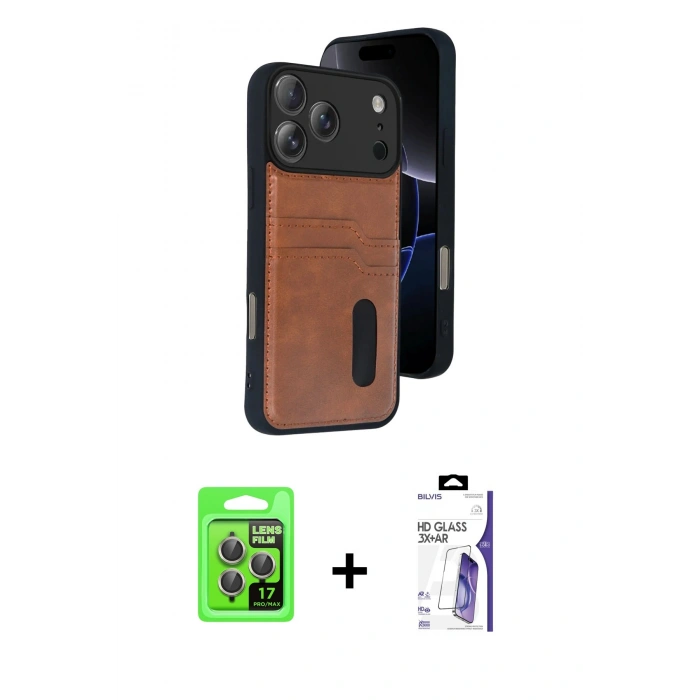 MARSİLYAN™- iPhone 17 Pro Kılıf Yörünge Işık Serisi - Siyah Bilvis 3X AR HD Cam Ekran Koruyucu + Raze Metal Kamera Lens - GI