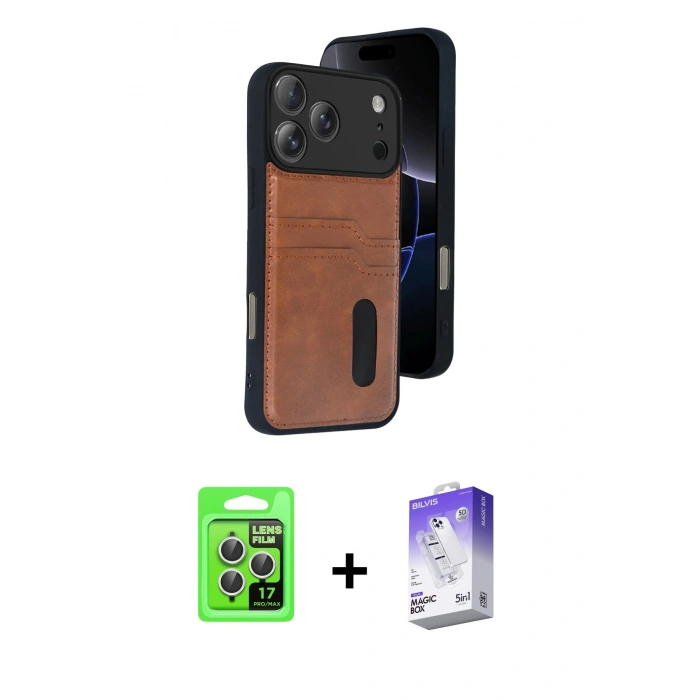 MARSİLYAN™- iPhone 17 Pro Kılıf Yörünge Işık Serisi - Siyah Bilvis 5in1 3D Magic Cam Ekran Koruyucu + Raze Metal Kamera Lens - GS