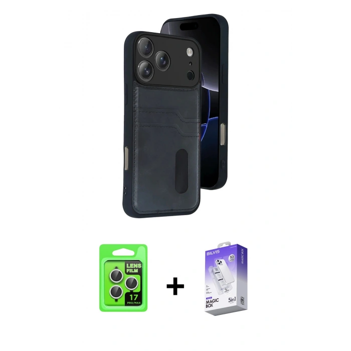 MARSİLYAN™- iPhone 17 Pro Kılıf Yörünge Işık Serisi - Siyah Bilvis 5in1 3D Magic Cam Ekran Koruyucu + Raze Metal Kamera Lens - GS