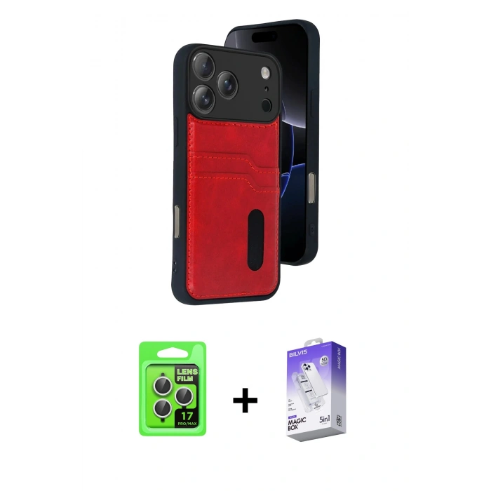 MARSİLYAN™- iPhone 17 Pro Kılıf Yörünge Işık Serisi - Siyah Bilvis 5in1 3D Magic Cam Ekran Koruyucu + Raze Metal Kamera Lens - GS