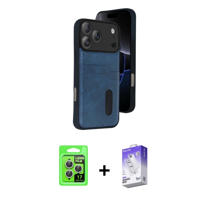 MARSİLYAN™- iPhone 17 Pro Kılıf Yörünge Işık Serisi - Siyah Bilvis 5in1 3D Magic Cam Ekran Koruyucu + Raze Metal Kamera Lens - GS