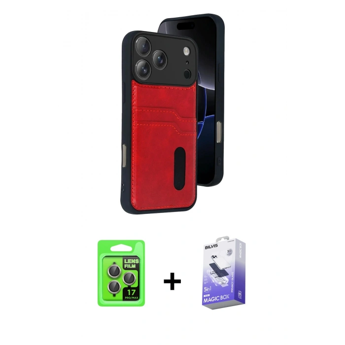 MARSİLYAN™- iPhone 17 Pro Kılıf Yörünge Işık Serisi - Siyah Bilvis 5in1 5D Magic Hayalet Cam Ekran Koruyucu + Raze Metal Kamera Lens - GI