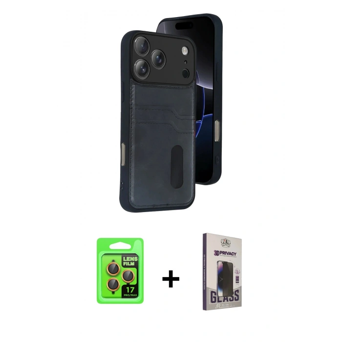MARSİLYAN™- iPhone 17 Pro Kılıf Yörünge Işık Serisi - Siyah Bilvis Hayalet Cam Ekran Koruyucu + Raze Metal Kamera Lens - TU